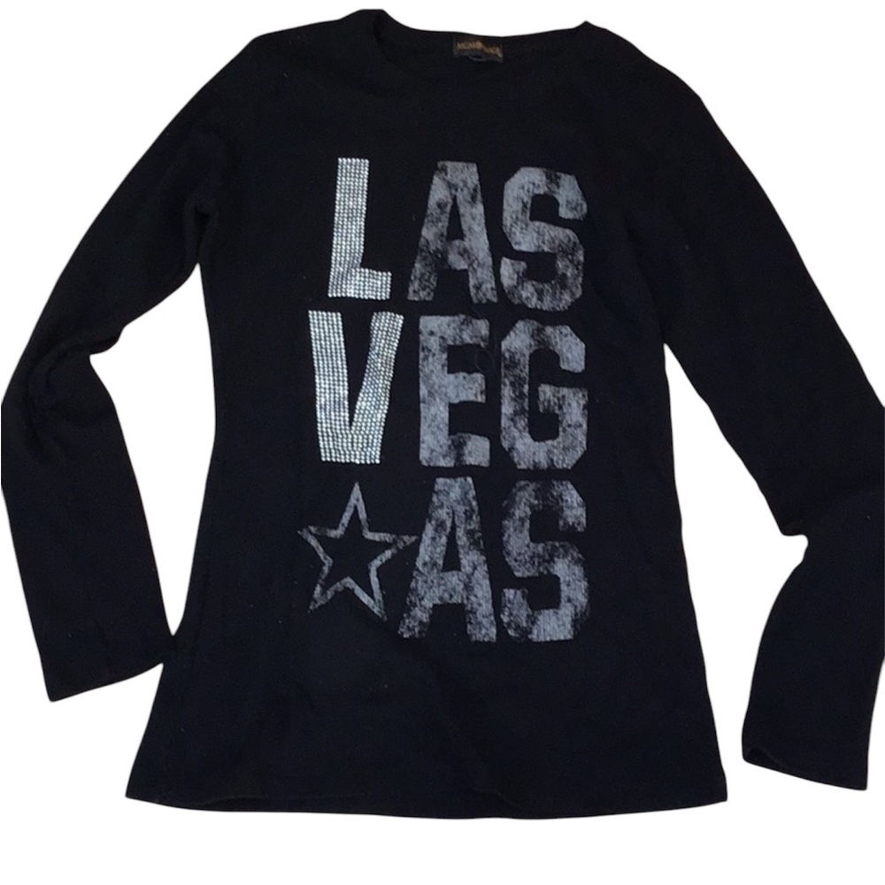 MGM Mirage Black Silver Bling Las Vegas Long Sleeve Tee Shirt